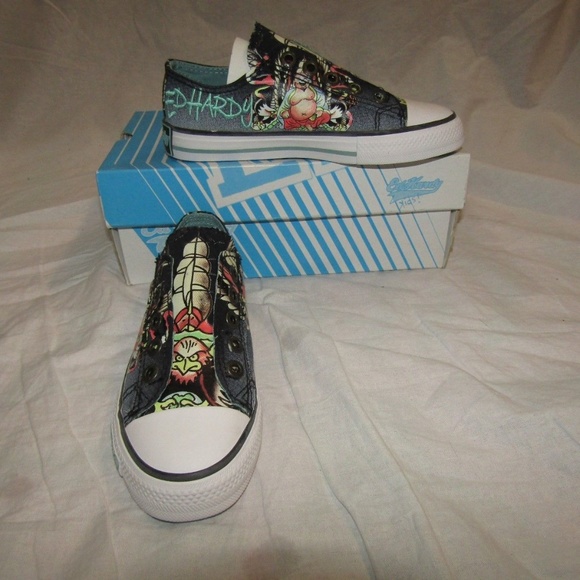 Ed Hardy | Shoes | Ed Hardy Kids Black Laceless Sneakers Size | Poshmark